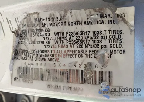 2004 Mitsubishi Endeavor Limited z USA, uszkodzony, nr VIN 4A4MM41SX4E003583